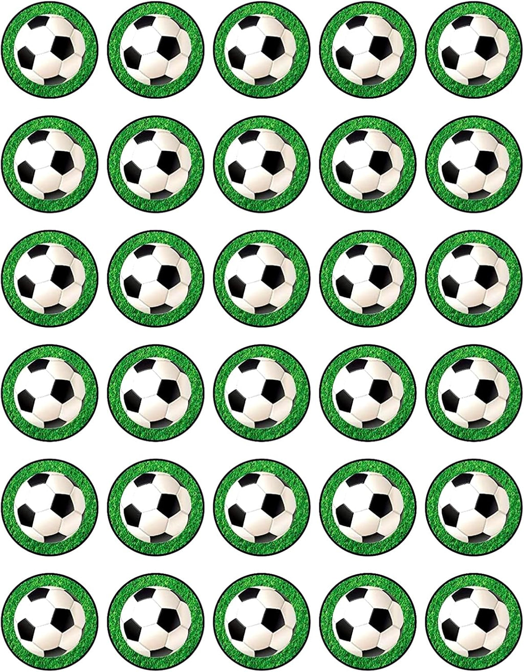 30 x Soccer Ball in Grass Themed Edible Cupcake Toppers | Uncut on Wafer Sheet- Qty 30-1.5” each