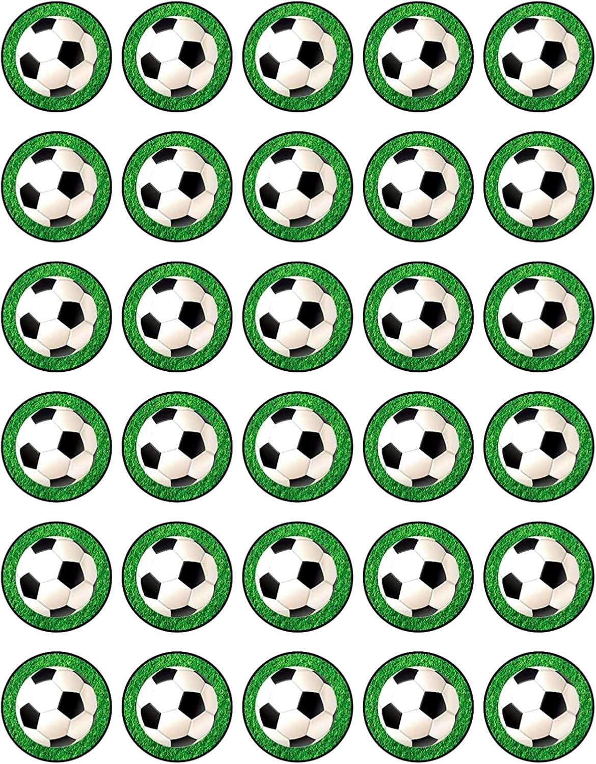 30 x Soccer Ball in Grass Themed Edible Cupcake Toppers | Uncut on Wafer Sheet- Qty 30-1.5” each