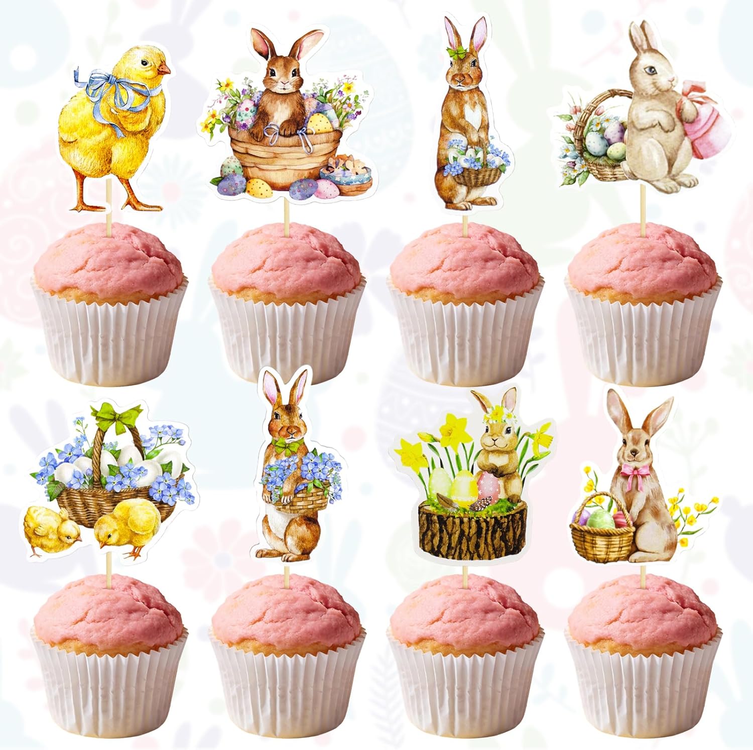 Easter Cupcake Toppers Easter Bunny Cupcake Topper 24PCS Easter Cake Topper Decorations Bunny Cupcake Topper Decor for Easter Spring Party Desserts Cupcake Topper Decoration