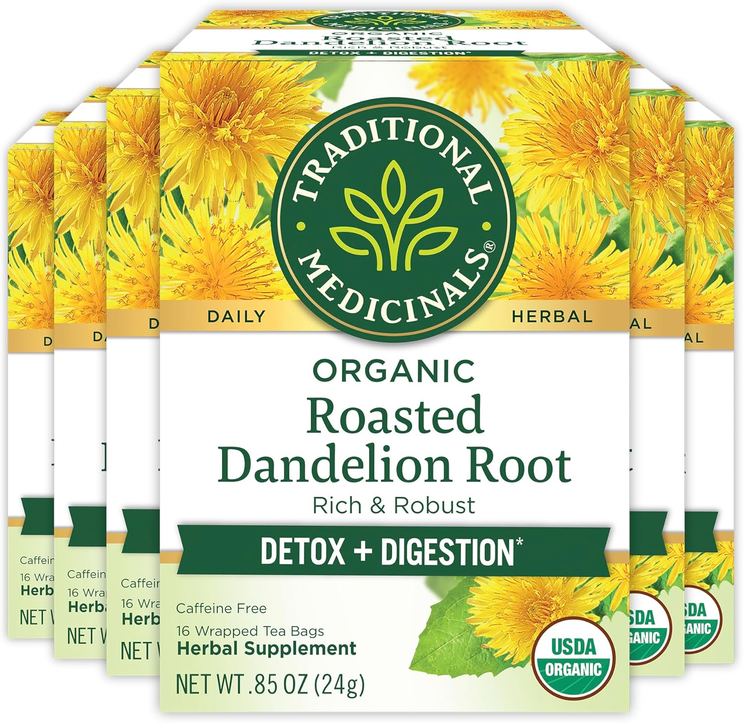 Traditional Medicinals Tea, Organic Roasted Dandelion Root, Supports Kidney Function & Healthy Digestion, 96 Tea Bags (6 Pack)