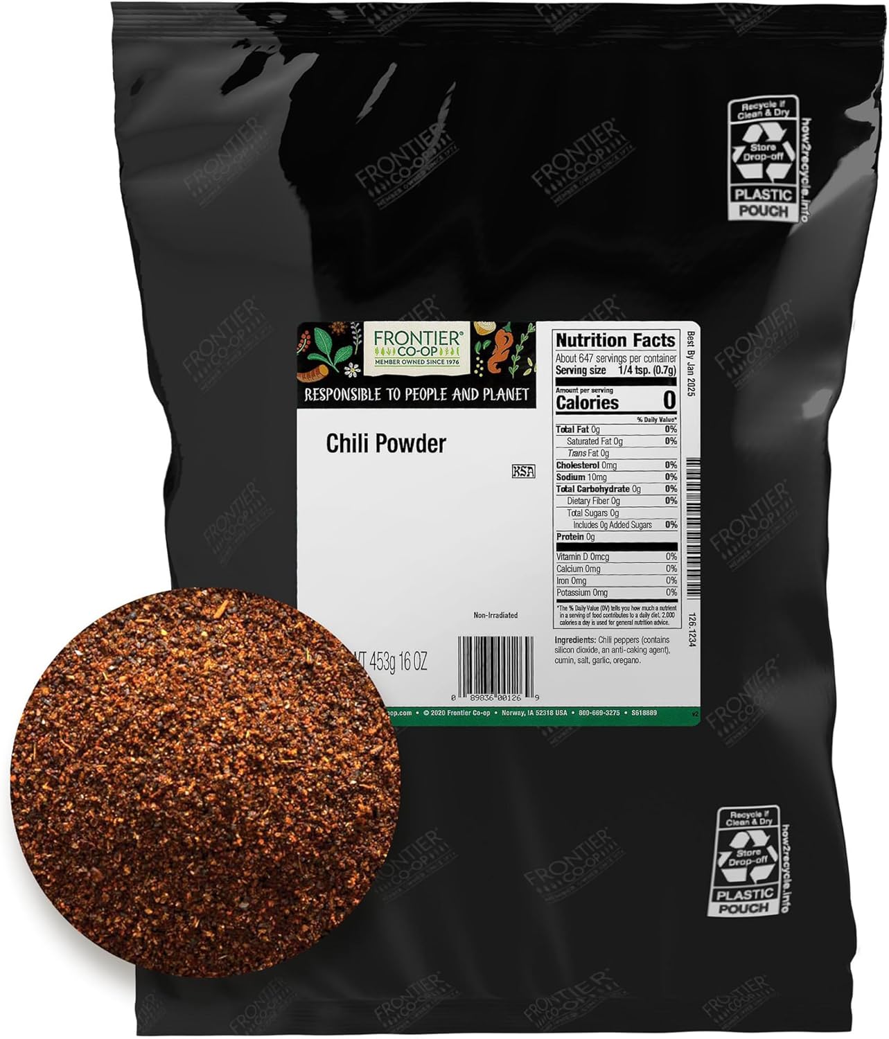 Frontier Co-op Chili Powder Blend, Traditional (no salt), Kosher, Salt-Free, Non-irradiated | 1 lb. Bulk Bag