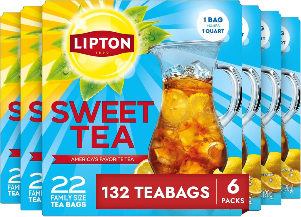 Lipton Southern Sweet Iced Tea Bags, Family Size Zero Calories, 132 Total Bags (22ct - Pack of 6)