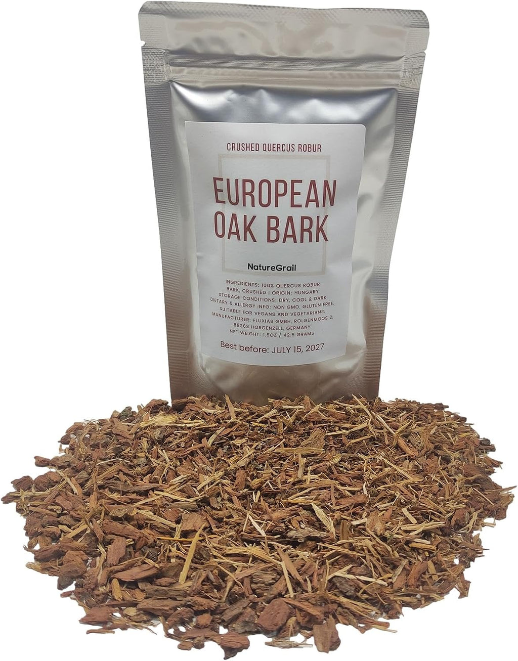 European Oak Bark, Made from 100% Quercus Robur Bark, Cut & Dried - Net weight: 1.5oz/42.5g