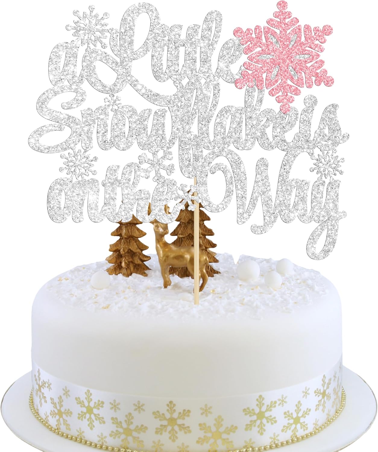 1Pcs A Little Snowflake is on Her Way Cake Topper Pink Snowflake Winter Baby Shower Cake Decoration for Girl Kids Winter Onederland Gender Reveal Party Decorations