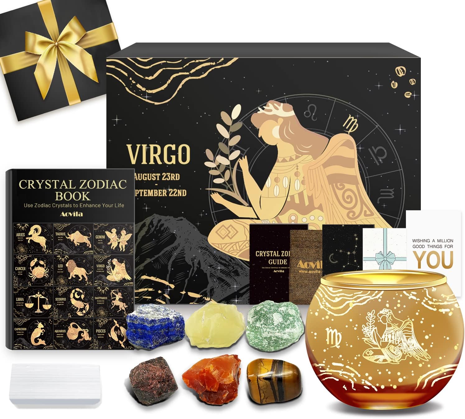 Aovila Virgo Birthday Gifts for Women - Virgo Candle Holder Crystals Birthstones Gifts Box Set - Zodiac Gifts Astrology Horoscope Gifts Birthday Gifts for Her Mother Sister Best Friends