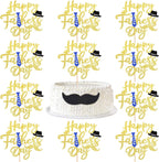 10Pcs Happy Father's Day Cake Toppers - Gold Glitter Large Father's Day Cupcake Topper Father Day Theme Party Cake Decoration Dad Cake Toppers Pick with Beard Hat Design for Icing Dessert DIY Supply