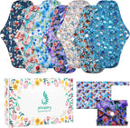 PHOGARY 7 Packs Reusable Menstrual Pads with Wings for Women, Washable Overnight Cloth Panty Liners Sanitary Pads for Heavy Flow with Wet Bag