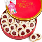 Gluten Free Palace Cookie Gift Basket - Gourmet Raspberry Linzer Tart Cookies in Elegant Red Tin - Gluten Free, Dairy Free, Kosher - Shortbread Cookies Gift Box for Easter & Birthday Dessert Treats (21 Cookies)