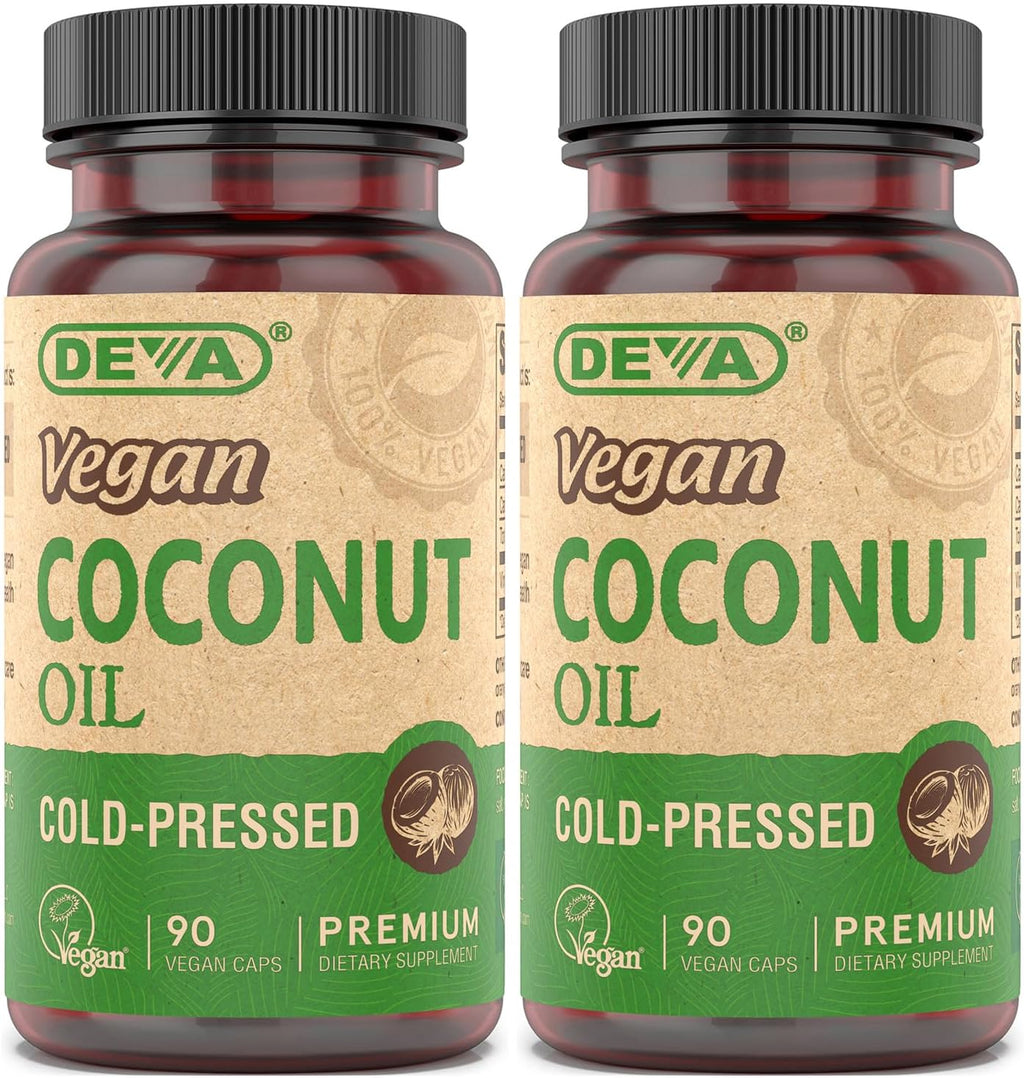 Devan Vegan Coconut Oil Capsules 2-Pack – Organic, Virgin, Cold-Pressed, Unrefined Coconut Oil, 90 Count Ea