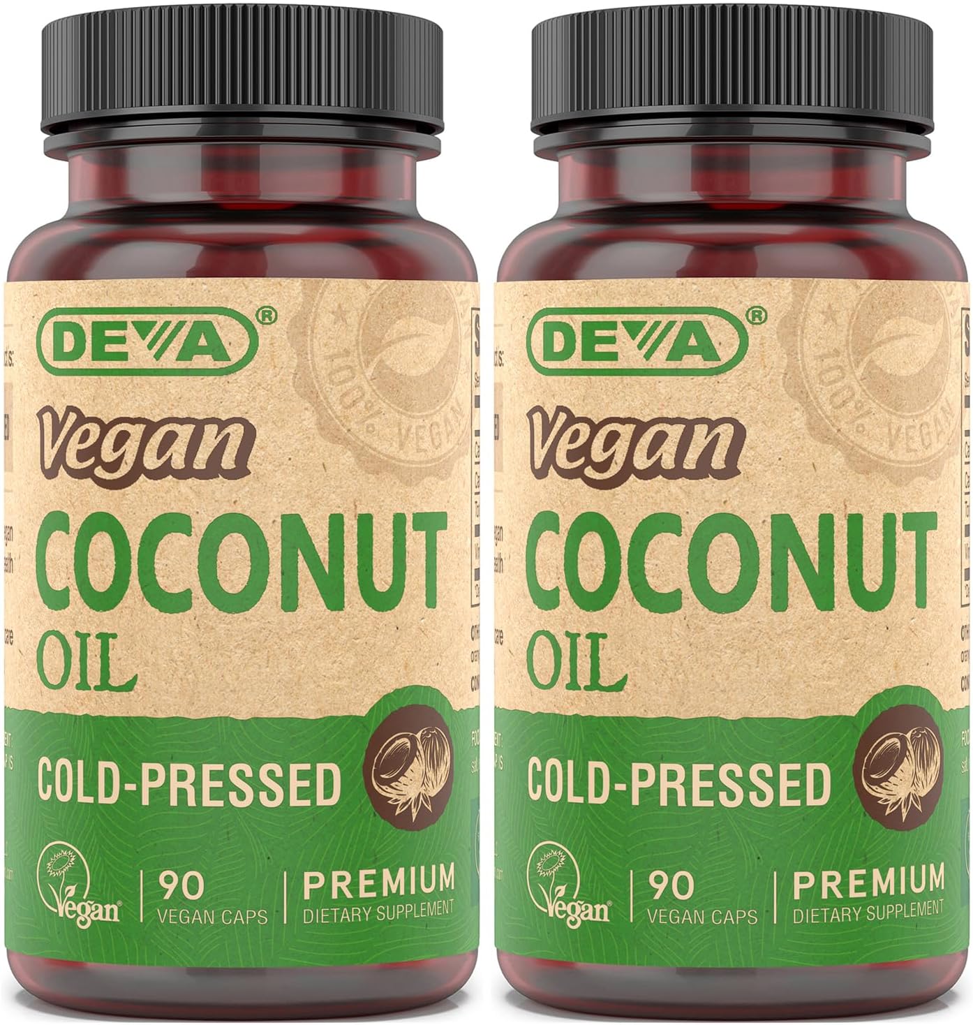 Devan Vegan Coconut Oil Capsules 2-Pack – Organic, Virgin, Cold-Pressed, Unrefined Coconut Oil, 90 Count Ea