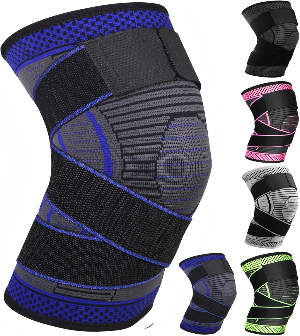 Adjustable Knee Support Brace 1 pack Compression Knee Sleeves for Men Women Use for Meniscus Tear, Arthritis, Tendinitis, Ligament Injury,Weight Lifting, Anti Slip Knee Brace (Dark Blue, X-Large)