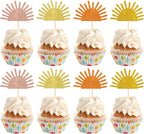 Rsstarxi 24 Pack Glitter Sun Cupcake Toppers Baby Shower Sunshine Party Cake Decorations Sunshine Cupcake Picks for Sun Theme Baby Shower First Birthday Party Decorations