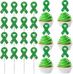 Marspark 48 Pieces Green Ribbon Cupcake Toppers Picks Cake Decorations Mental Health Awareness Cake Topper for Psychology Awareness Party
