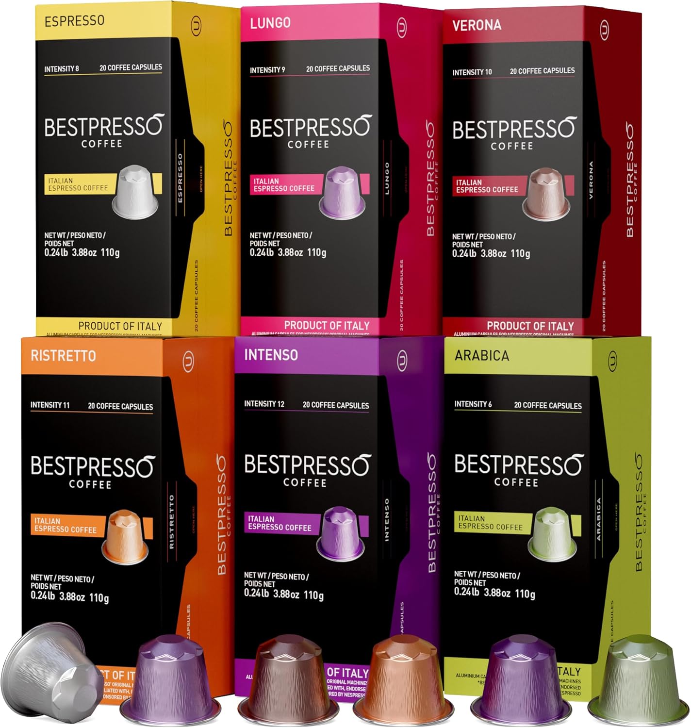 Bestpresso Coffee for Nespresso Original Machine 120 pods Certified Genuine Espresso Variety Pack Pods Compatible with Nespresso Original