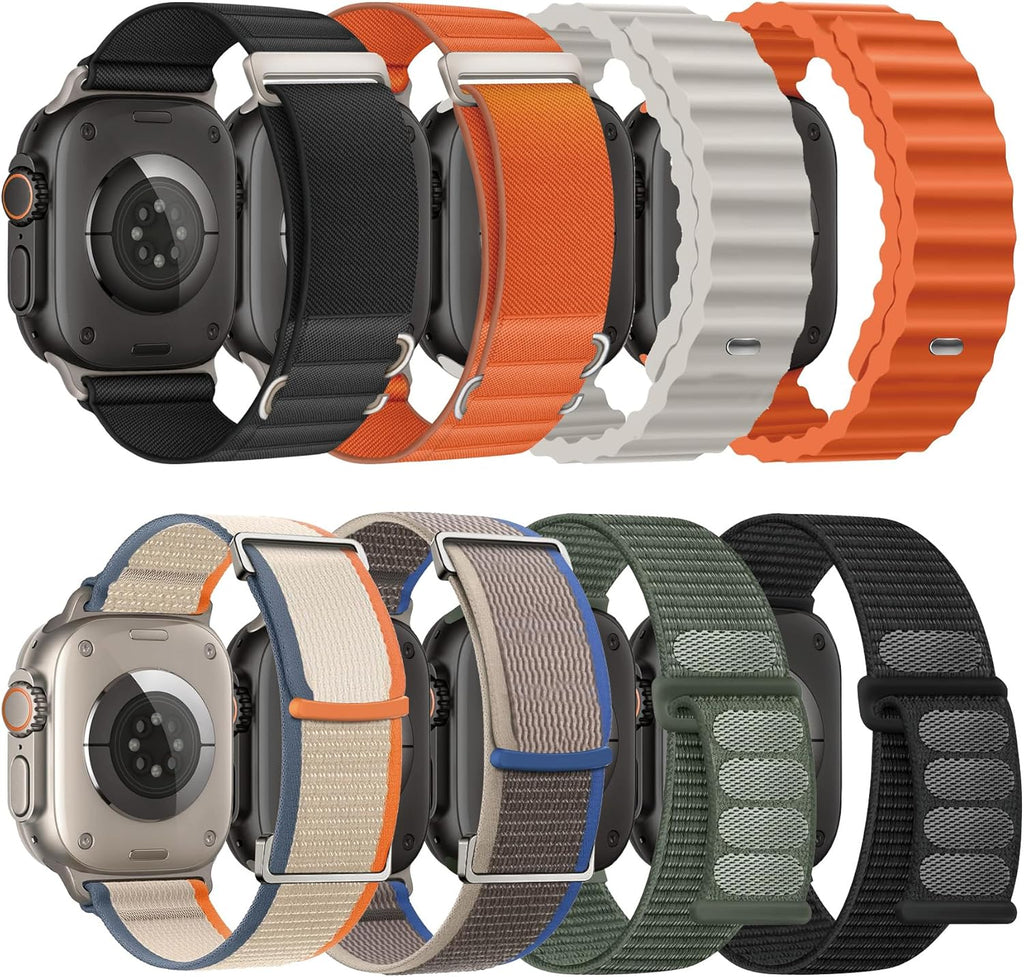 8 Pack Compatible with Apple Watch Ultra 3/2 Band 49mm 46mm 45mm 44mm 42mm Men Women,Breathable Trail Loop+Alpine Loop+Ocean +Nylon Sport Loop for iWatch Ultra 3/2/1 Series 11/10/9/8/7/6/5/4/3/SE3 2 1