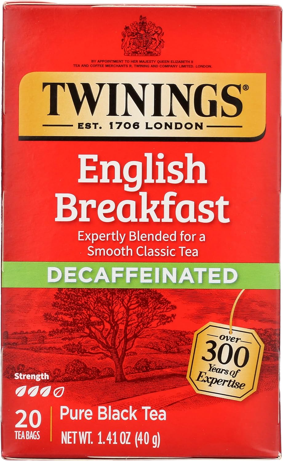 Twinings Decaffeinated English Breakfast Individually Wrapped Bags, 20 Count (Pack of 1), Flavourful & Robust, Enjoy Hot or Iced, 20 Teabags