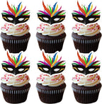 50 PCS Edible Masquerade Masks Cupcake Toppers Wafer Paper Mardi Gras Cupcake Picks Edible Masquerade Masks Party Decorations for Mardi Gras Mask Theme Bachelorette Party Decoration Supplies
