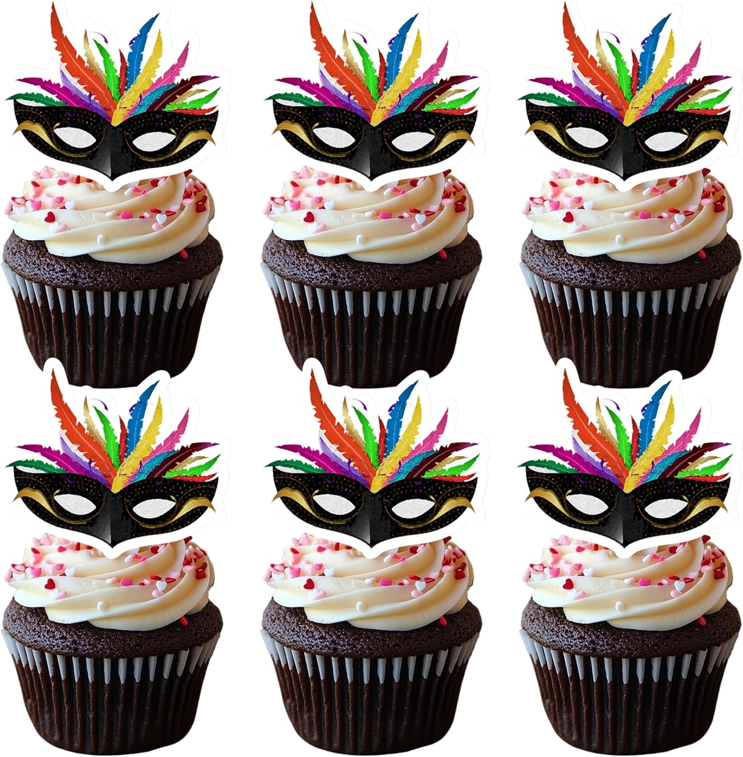 50 PCS Edible Masquerade Masks Cupcake Toppers Wafer Paper Mardi Gras Cupcake Picks Edible Masquerade Masks Party Decorations for Mardi Gras Mask Theme Bachelorette Party Decoration Supplies