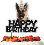 Glitter Brown German Shepherd Dog Hat Cake Topper Lovely Puppy Animal Theme Decor Supplies for Men Women Happy Birthday Pet Lover Party Decorations