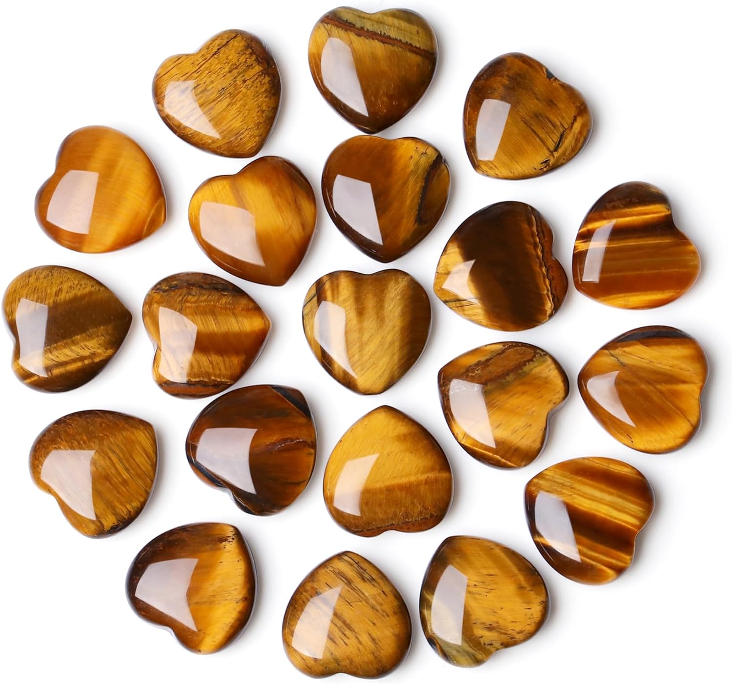 20PCS Tiger Eye Healing Crystals Stones Heart Shaped Love Polished Crystal Natural Cute Pocket Palm Thumb Worry Stone Reiki Wholesale Set Balancing Meditation Mothers Day Bulk Gifts for Women