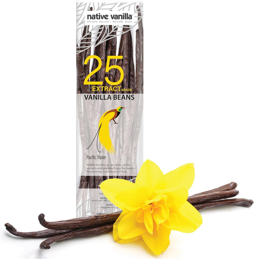 25 Tahitian Vanilla Beans - Premium Grade B Whole Vanilla Pods - For Vanilla Extract, Cooking, Baking, & Desserts - Rich, Creamy Flavor - 100% Vegan & Kosher - Non-GMO & Gluten-Free - Native Vanilla