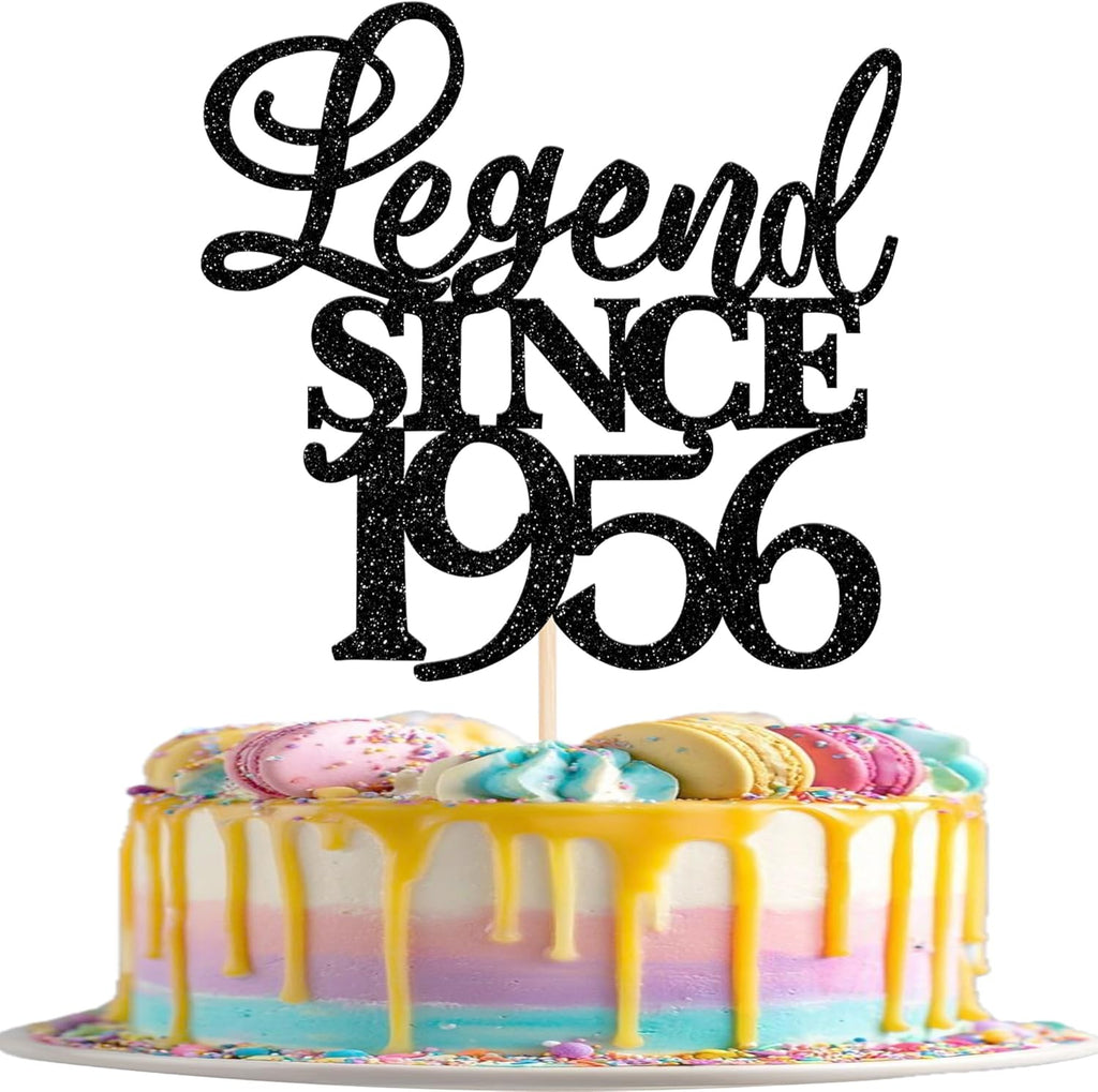 Rsstarxi 1 Pack Legend Since 1956 Cake Topper Glitter Seventy Cheers to 70th Birthday Cake Decorations for Happy 70th Men and Women Birthday Wedding Anniversary Party Cake Decorations Black