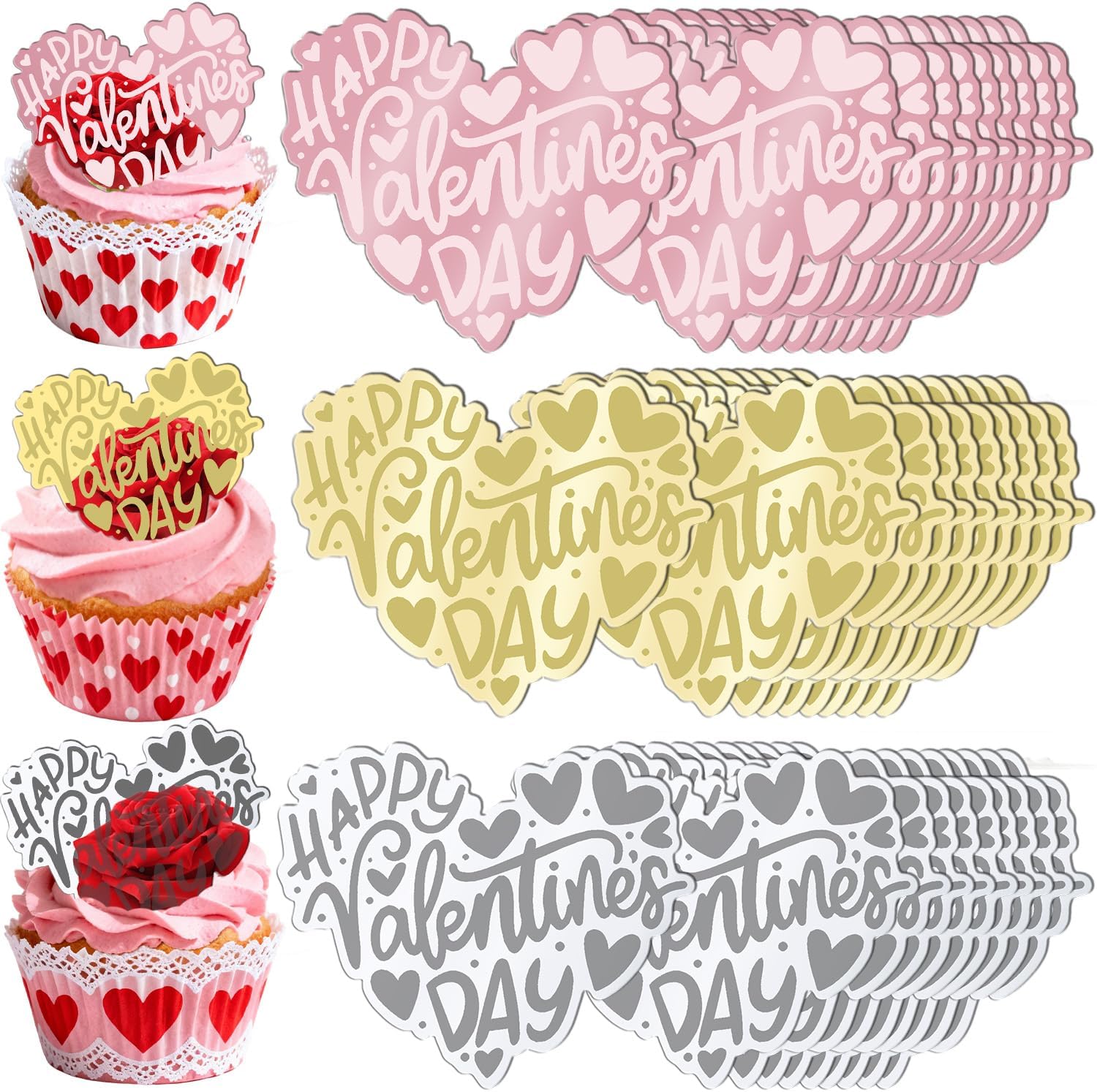 30PCS Happy Valentine’s Day Cake Toppers, Acrylic Cupcake Toppers 3 Different Pattern Heart Shape Custom Cupcake Picks for Valentine’s Party Anniversary Pastries Decorations (30 Irregular Heart)