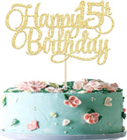 1 Pack Happy 15th Birthday Cake Topper Glitter Number 15 Fifteen Years Old Birthday Cake Pick Decoration for 15th Birthday Celebrating Anniversary Party Supplies Gold