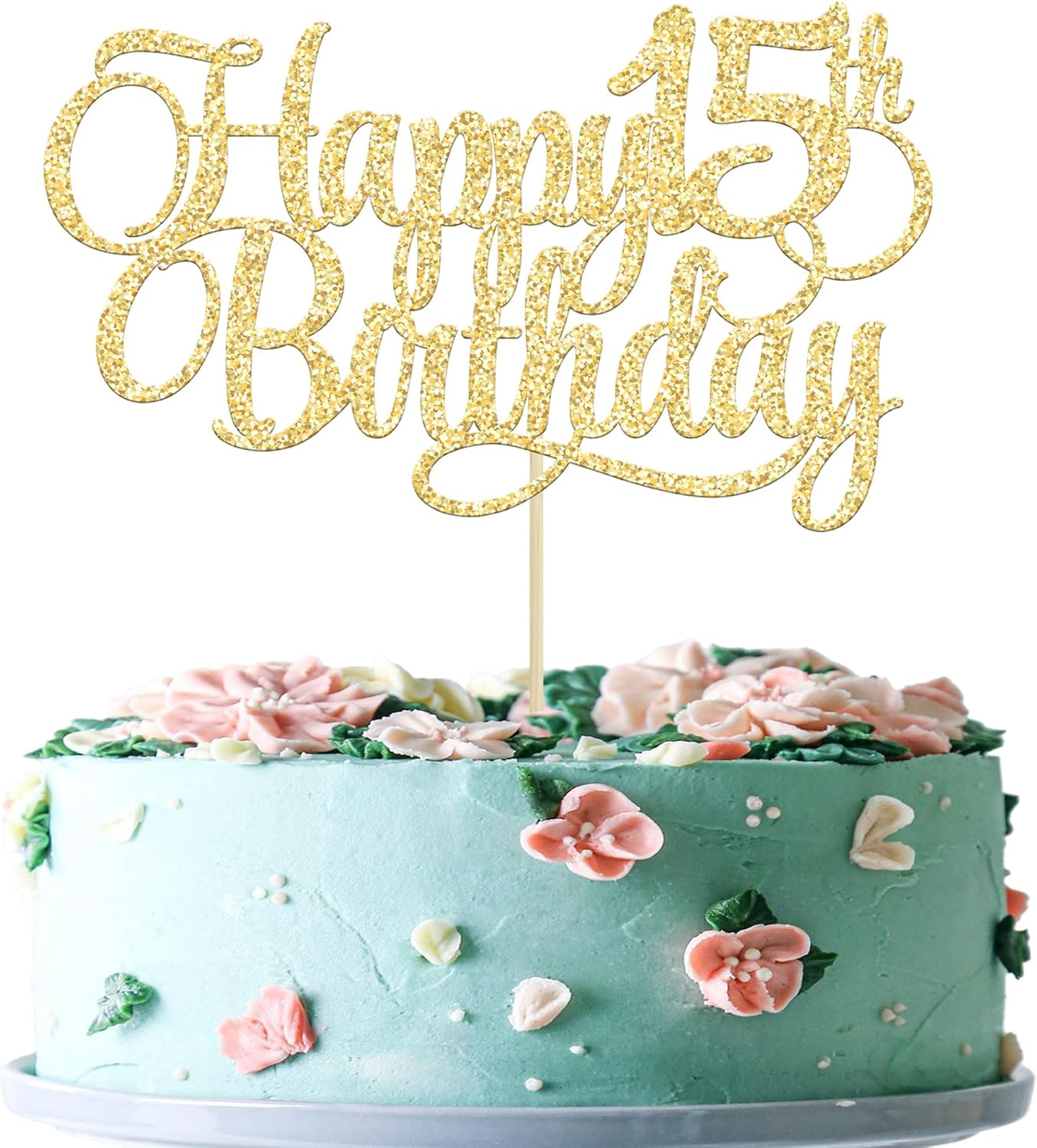 1 Pack Happy 15th Birthday Cake Topper Glitter Number 15 Fifteen Years Old Birthday Cake Pick Decoration for 15th Birthday Celebrating Anniversary Party Supplies Gold