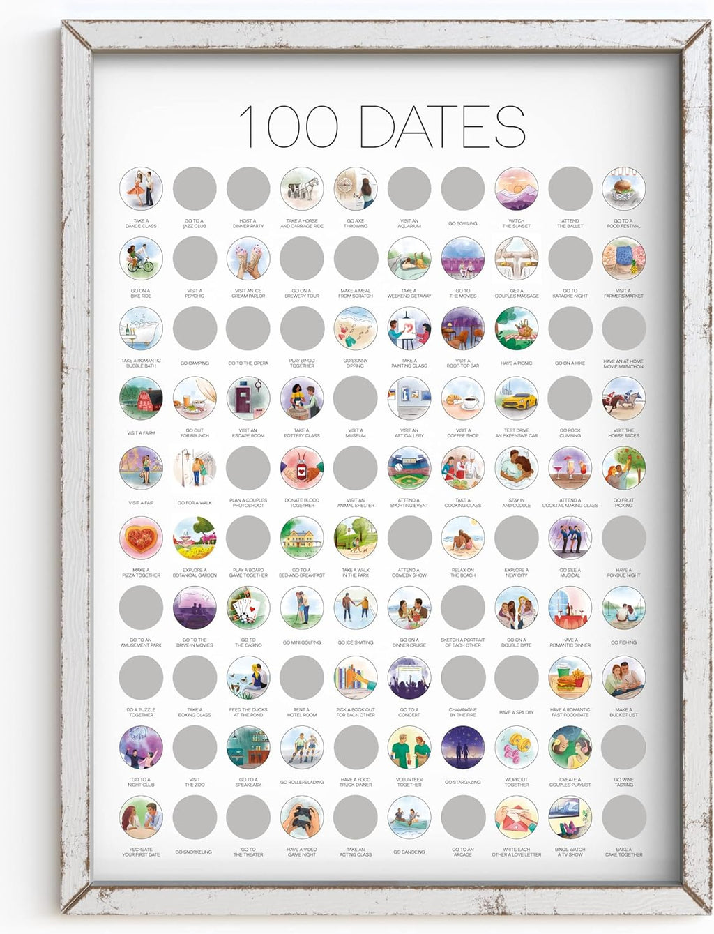 Ivvy & Co. TBD 100 Date Scratch Off Poster - Date Night Wish List Anniversary for Couples Date Night Ideas Birthday for Women