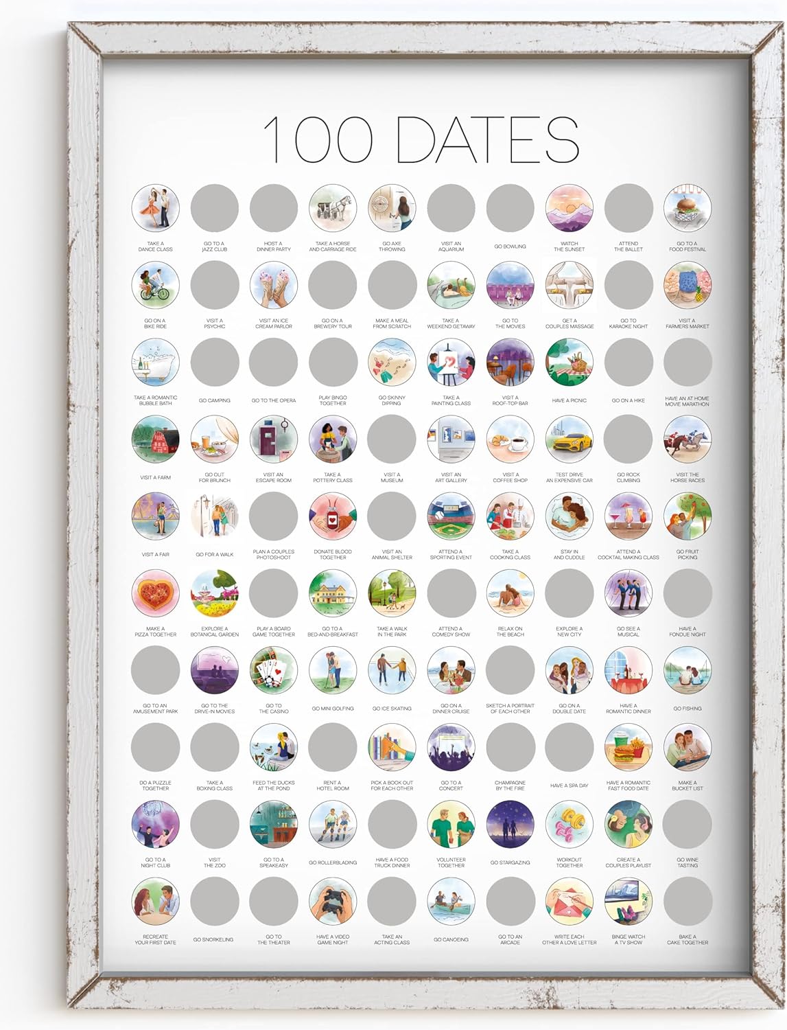 Ivvy & Co. TBD 100 Date Scratch Off Poster - Date Night Wish List Anniversary for Couples Date Night Ideas Birthday for Women