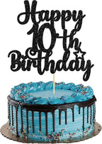 Gyufise 1Pc Happy 10th Birthday Cake Topper Glitter 10 & Fabulous Cheers to 10 Years Old Birthday Cake Pick for Celebrating 10th Birthday Anniversary Party Cake Decorations Supplies Black
