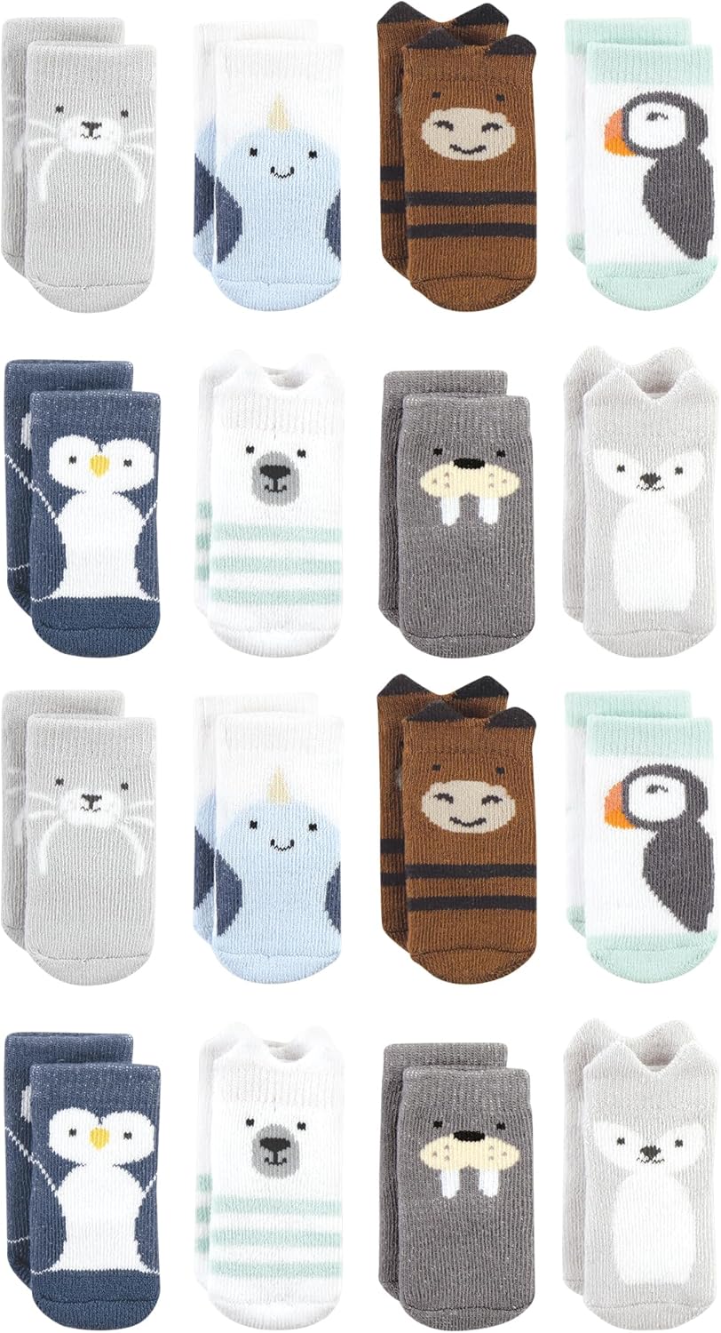 Hudson Baby Unisex Baby Cotton Rich Baby Terry Socks 16-Pack