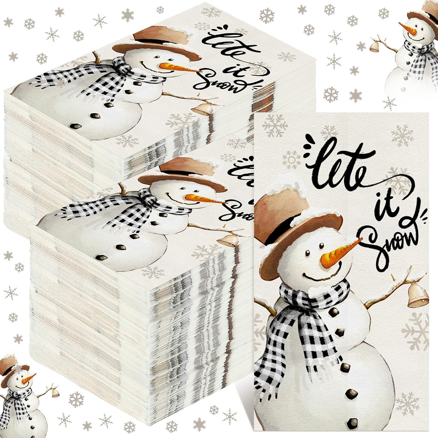 Zhanmai 200 Pcs Winter Napkins Paper Bulks Christmas Hand Paper Towels for Bathroom Home 2 Ply Disposable Cocktail Guest Napkins for Kitchen Dinner Holiday Party(Snowman)
