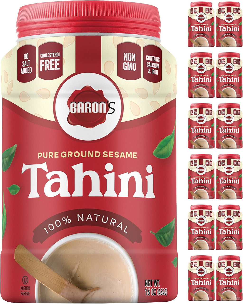 Baron's Kosher 100% Pure Ground Sesame Tahini 16-ounce Jars (1 Pound (Pack of 12))