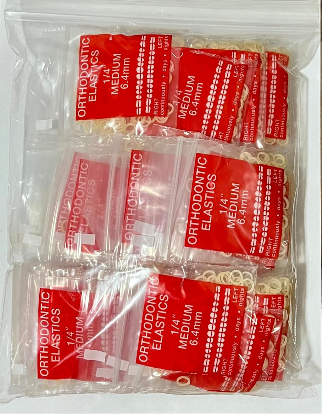 Orthodontic Elastics - 1/4 Medium (6.4 mm) 50 individual bags of 100 elastics per bag - Amber Latex - Made in USA
