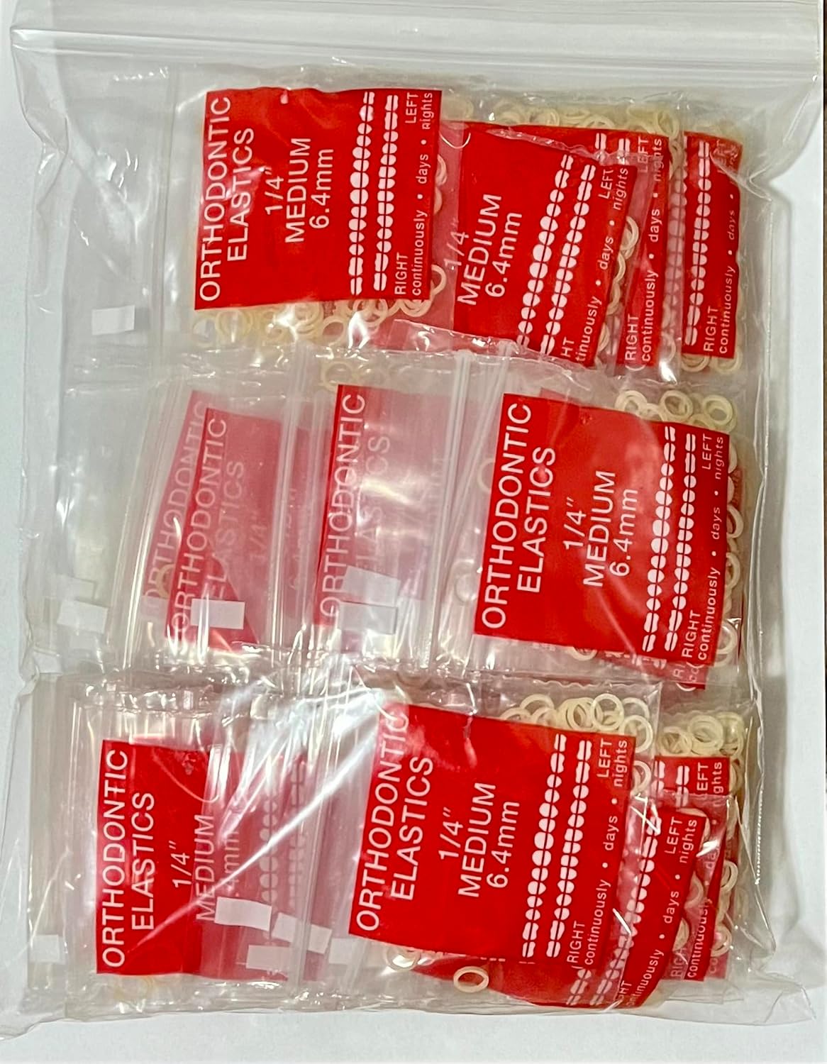 Orthodontic Elastics - 1/4 Medium (6.4 mm) 50 individual bags of 100 elastics per bag - Amber Latex - Made in USA