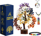 7 Chakra Healing Crystal Tree Kit, Bracelet, Pendant, Necklaces, Handmade Gemstone Money Bonsai Tree of Life Feng Shui Decor for Home Office, Positive Energy, Reiki Healing, for Women