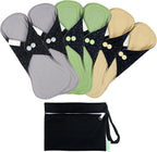 wegreeco 6 Pcs Reusable Menstrual Pads, Ultra Absorbent Cloth Pads for Heavy Flow, Sanitary for Teens, Women, Nonslip Panty Liners + Bag (Mustard Yellow, Grey, Beige, S)