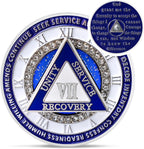 Sparkly Diamond 7 Year Sobriety Coin - 12 Steps Spin Triangle AA Coins - Clockwork Addiction Recovery AA Chips and Medallions - Celebrate 1-10 Prime Clean Alcoholics Anonymous Gifts for Men Women