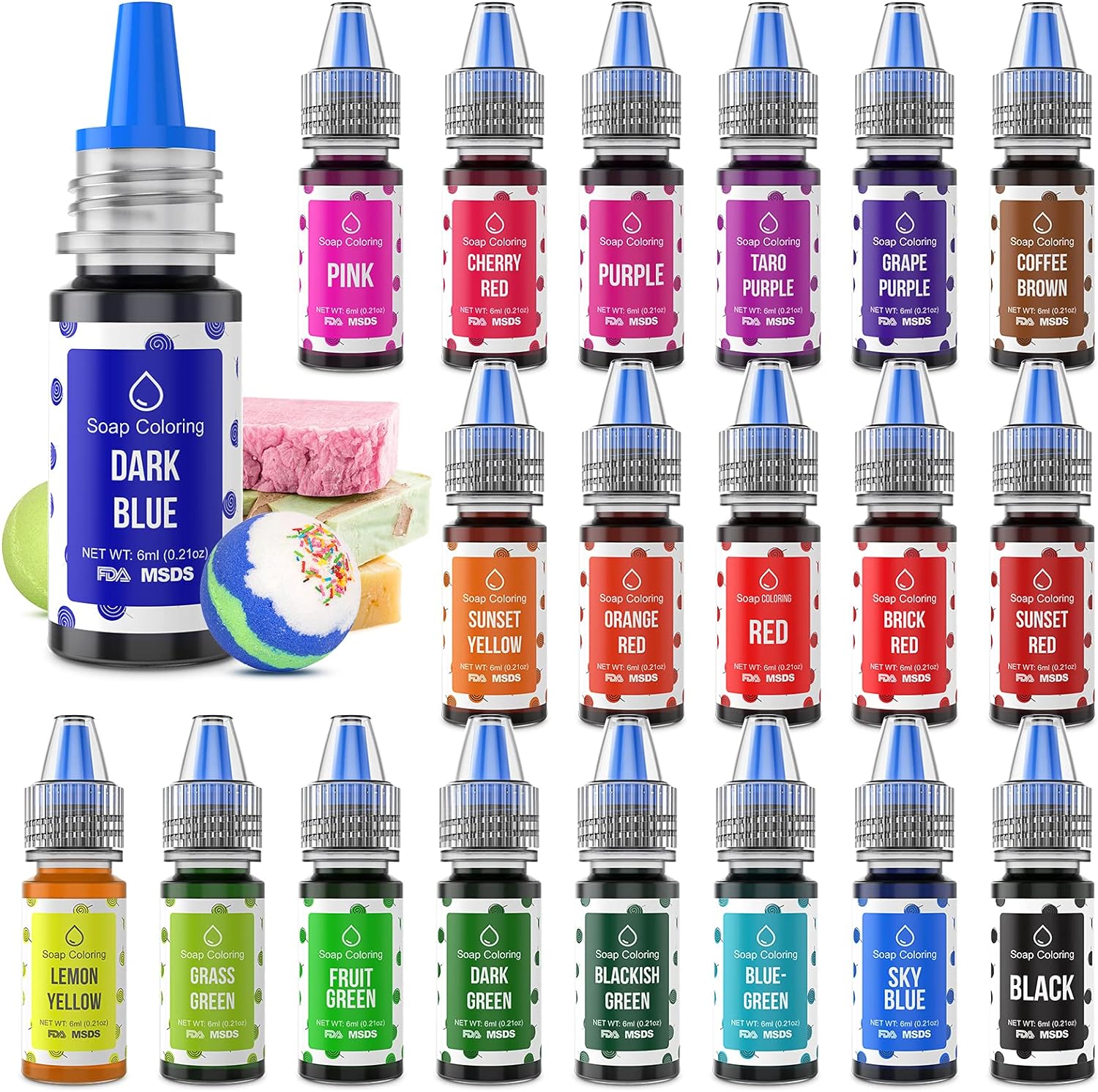 20 Colors Bath Bomb Soap Dye - Wayin Food Grade Skin Safe Liquid Based Colorant, Vibrant Concentrated Neon Soap Coloring for Soap Making DIY Bath Bomb Kit Bath Salt Crafting Slime Clay