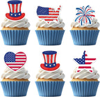 50 PCS Edible President Day Cupcake Toppers Wafer Paper USA American Flag Cupcake Picks Edible Independence Day Party Decorations for Patriotism Theme Anniversary Party Decorations Supplies