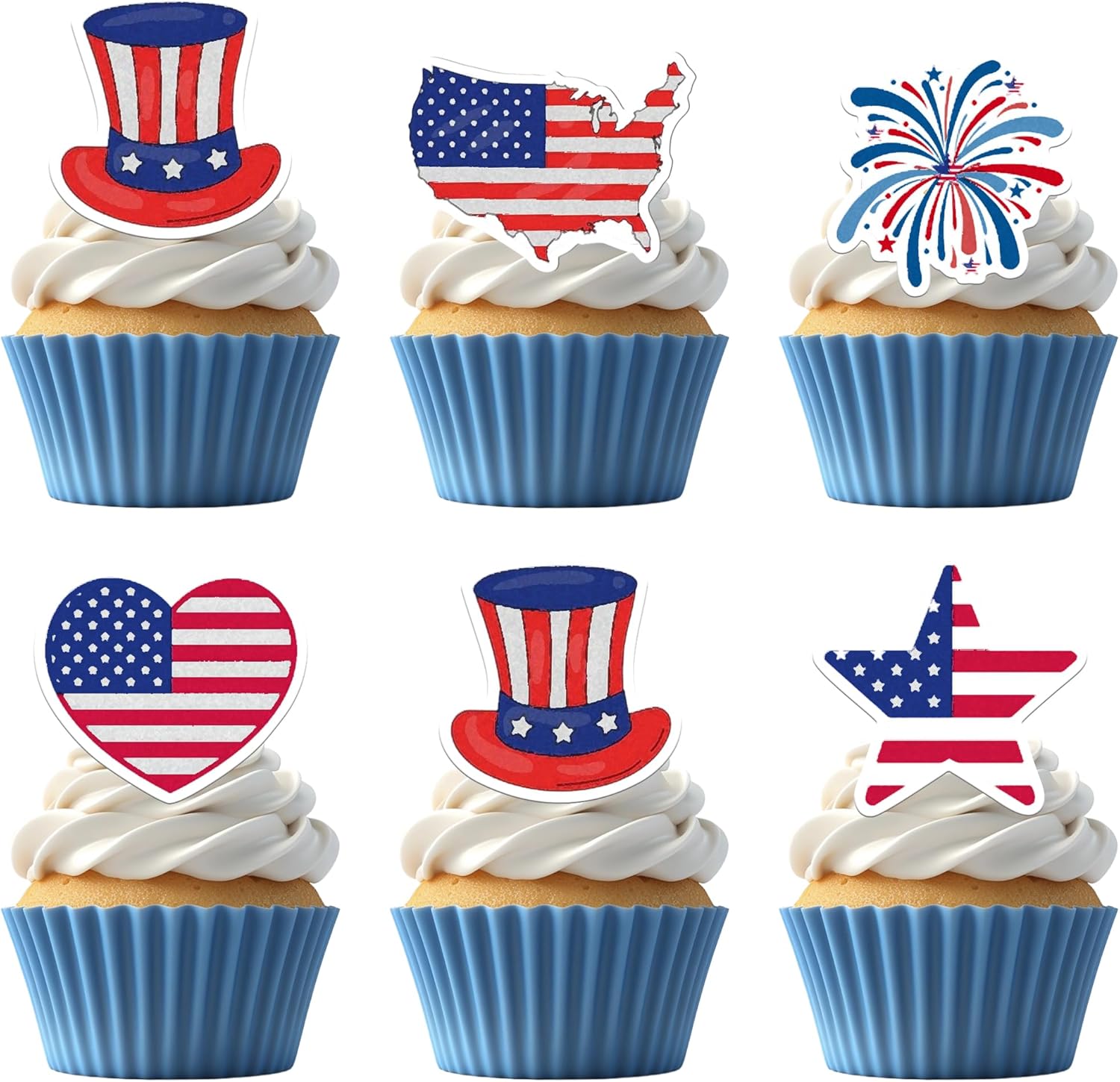 50 PCS Edible President Day Cupcake Toppers Wafer Paper USA American Flag Cupcake Picks Edible Independence Day Party Decorations for Patriotism Theme Anniversary Party Decorations Supplies