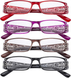 CessBlu Ladies Floral Design Reading Glasses 4 Pack with Crystals for Women Reading