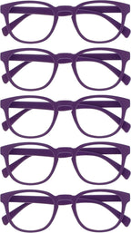 OPULIZE POP Reading Glasses for Women Men,Scratch Resistant Round Matt Frame with Spring Hinges, Purple +2.50 (Pack of 5)