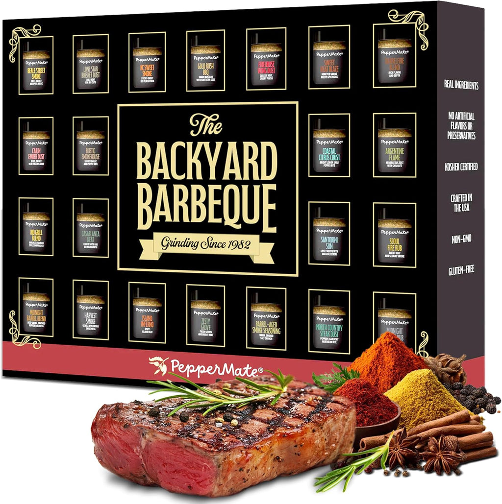 22-Spice Grilling Seasoning Gift Set for Men - All-Natural Non-GMO Rubs & Seasonings for BBQ, Steak, Chicken, Seafood - Spice Kit for Dad, Husband - Father's Day, Christmas, Holiday Gift - PepperMate