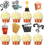Rsstarxi 40 Pack Movie Cupcake Toppers Movie Night Roll Camera Popcorn Cupcake Picks Decorations for Hollywood Theme Baby Shower Kids Birthday Theme Party Cake Decorations