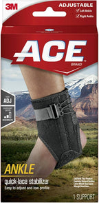 ACE Ankle Brace with Side Stabilizers, Adjustable, Black, 1/Pack