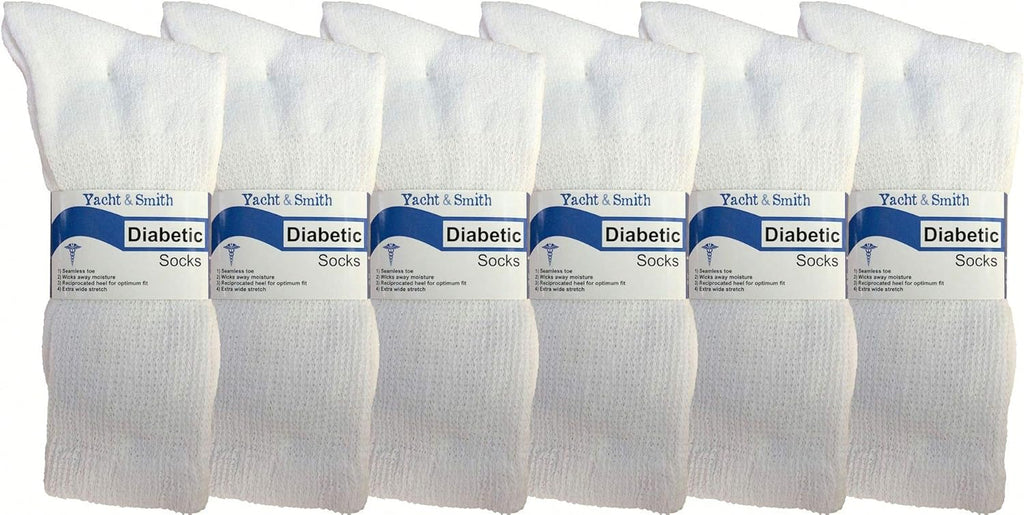 Yacht & Smith 6 Pairs Men’s Value Pack of Ring Spun Cotton Crew Diabetic Nephropathy Socks