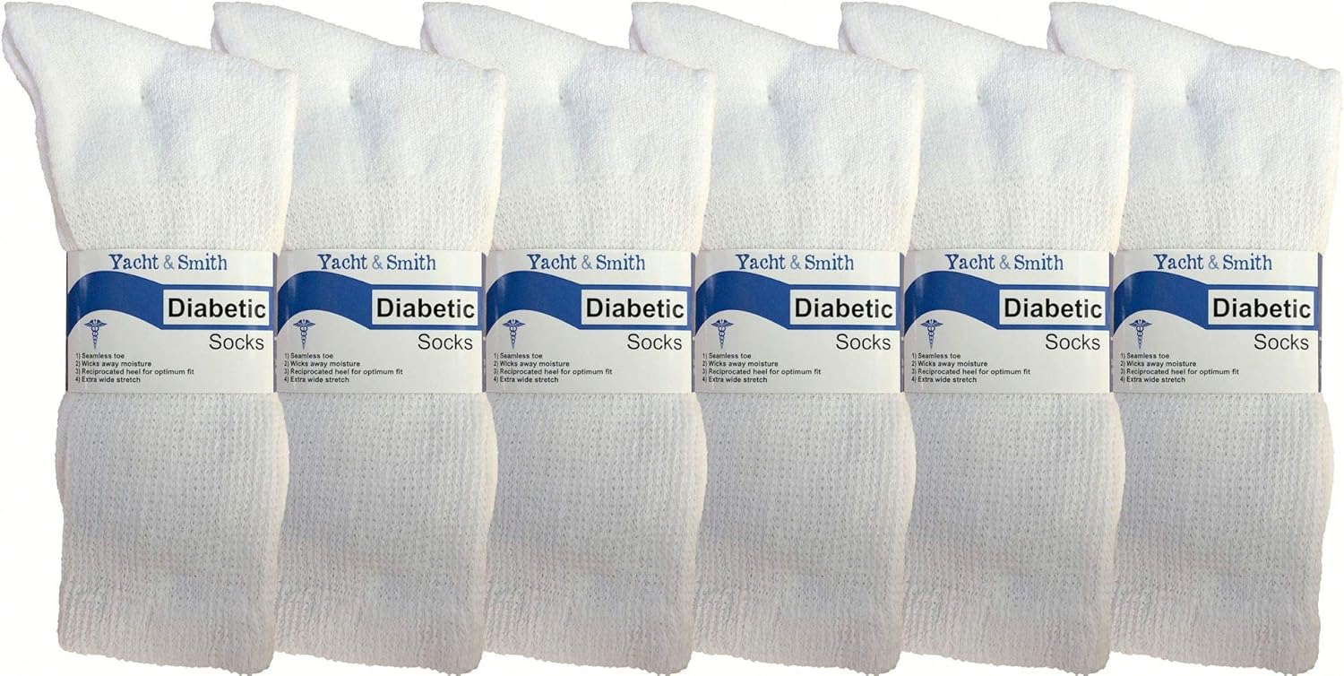 Yacht & Smith 6 Pairs Men’s Value Pack of Ring Spun Cotton Crew Diabetic Nephropathy Socks